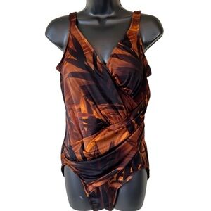 Vintage MiracleSuit One Piece Brown Floral Tummy‎ Control Swimsuit